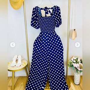 💖💗Woman navy blue and white polka dot one piece above ankle size 2XL new💙🤍